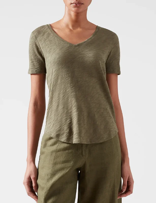 Slub Jersey V-Neck Tee, Army